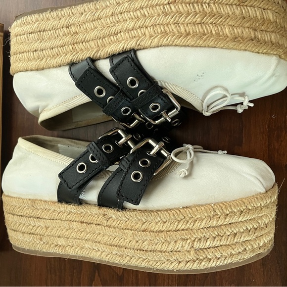 Miu Miu White and Black Espadrille Shoes with Edgy Design - Picture 5 of 6